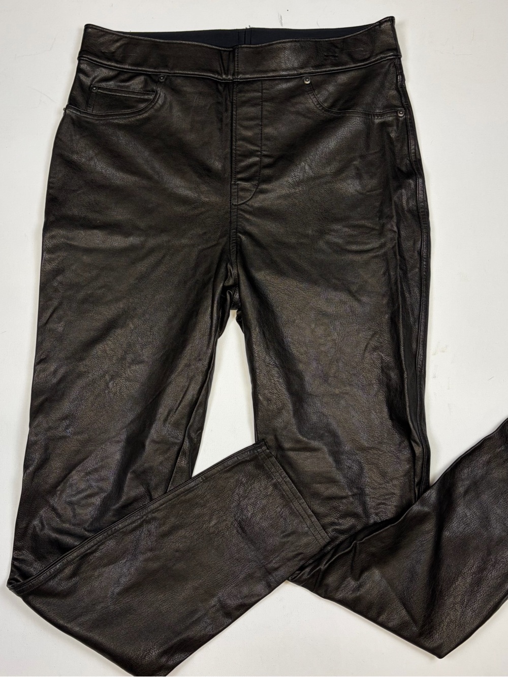 SPANX FAUX LEATHER 5 POCKET SKINNY ANKLE PANTS BLACK SIZE MEDIUM